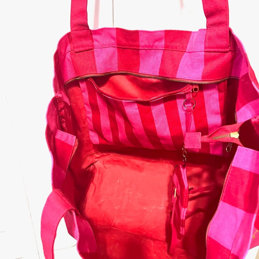 Victoria's Secret Iconic Pink/Red/Gold Striped Canvas Large Tote-Bonus Small One - Picture 14 of 16